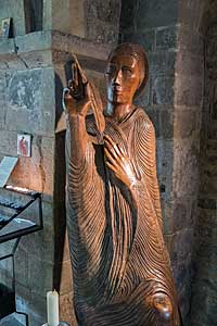 Wooden statue ot the Venerable Bede in St Paul's church, Jarrow