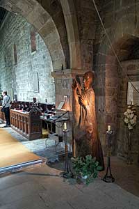 Wooden statue ot the Venerable Bede in St Paul's church, Jarrow