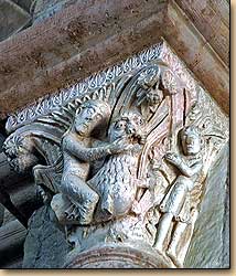 サムソンとライオン　Samson terrassant le lion　サント・マドレーヌ・バジリカ聖堂ナルテックスの柱頭彫刻 （ヴェズレー）,Basilique Ste-Madeleine de Vézelay,Benedictine Abbey Church of Sante-Marie-Madeleine
